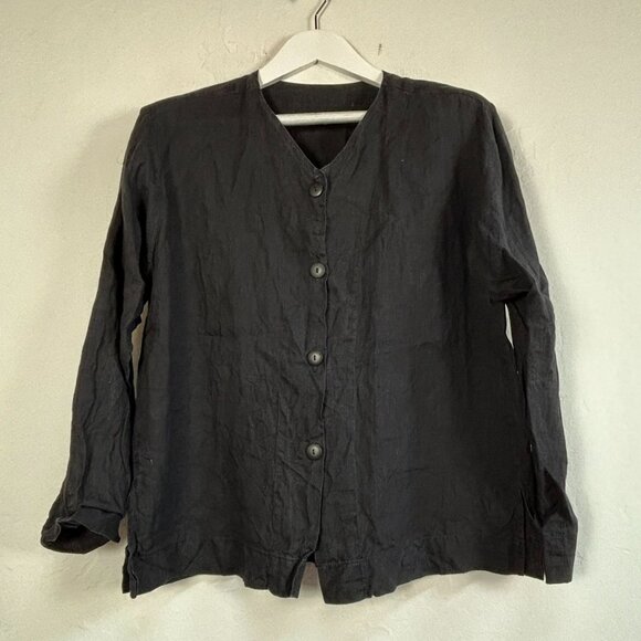 Harriet Selwyn Women's Long Sleeve V-Neck Casual Button Front Blouse Black Size? - Picture 1 of 7